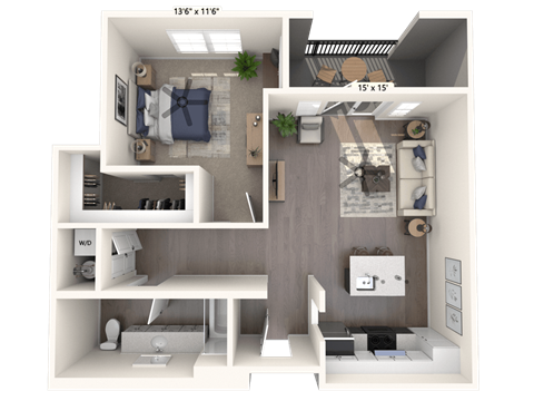 Floor plan for 1 bed, 1 bath, 708 sqft